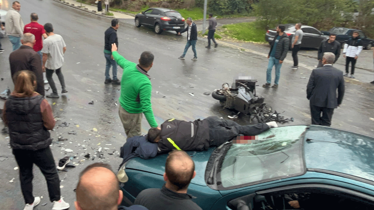 Otomobilin üzerine motosiklet düştü: 1’i ağır 2 kişi yaralandı