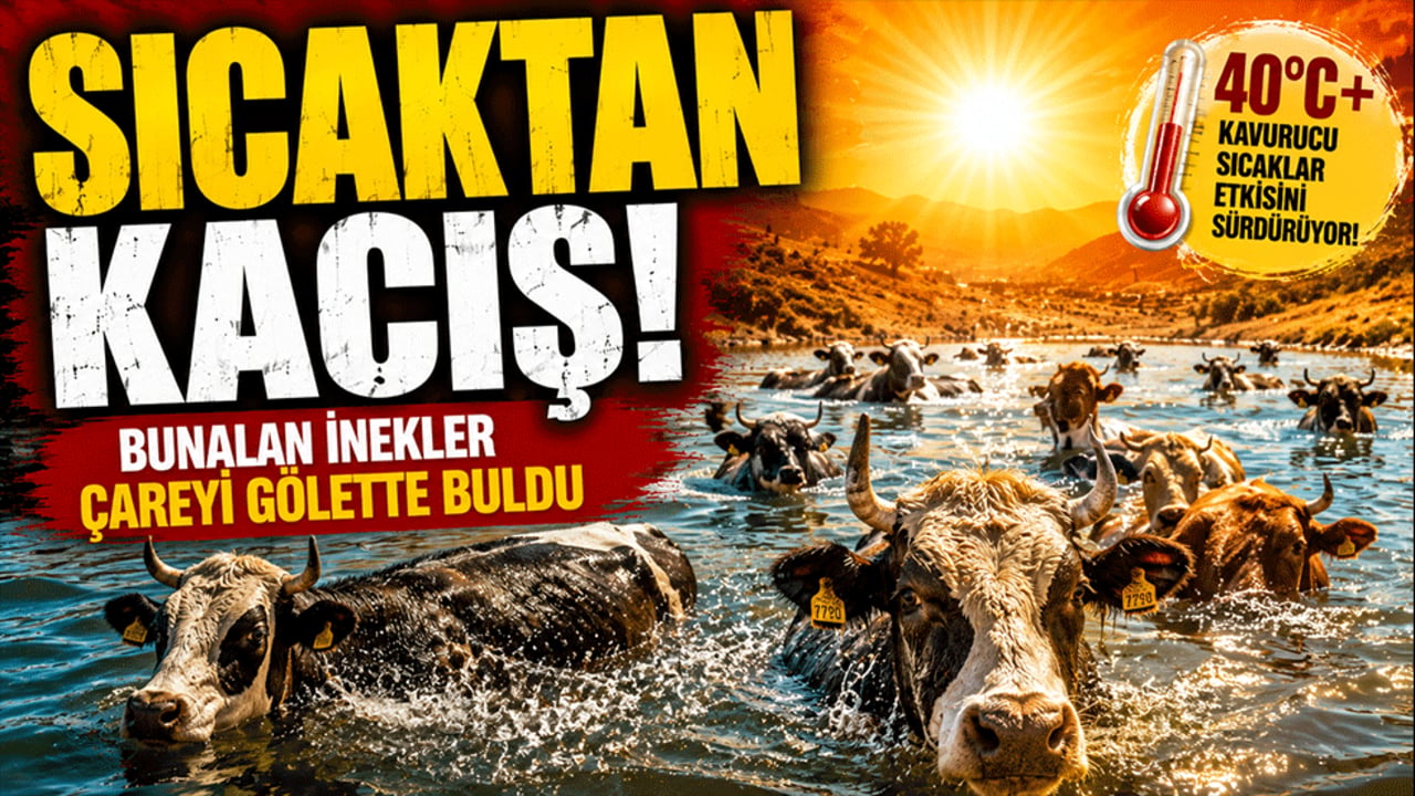Sıcaktan kaçış! Bunalan inekler gölete koştu!