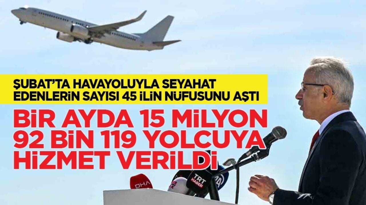 Şubat’ta havayoluyla seyahat edenlerin sayısı 45 ilin nüfusunu aştı: Bir ayda 15 milyon 92 bin 119 yolcuya hizmet verildi