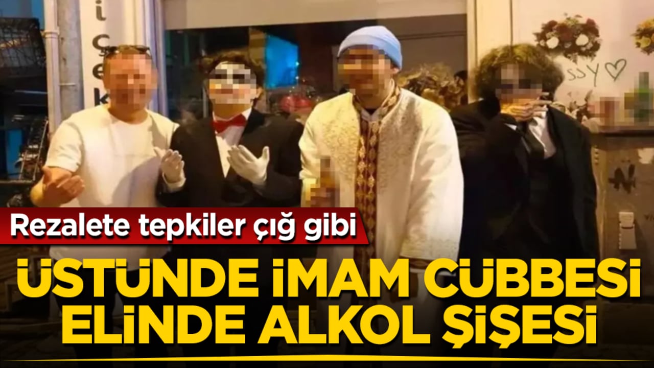 Üstünde imam cübbesi, elinde alkol şişesi! Rezalete tepkiler çığ gibi