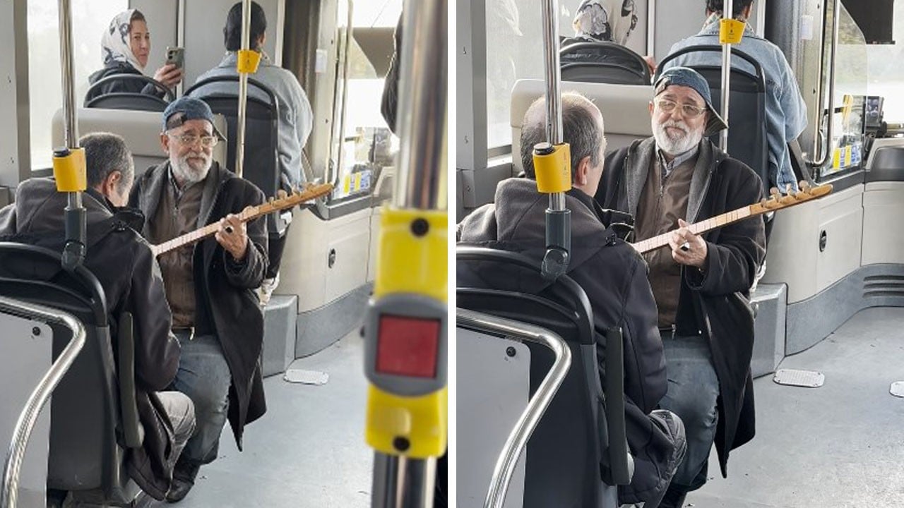 İETT otobüsünde sürpriz sahne: Yolcu bağlama çaldı, otobüs coştu