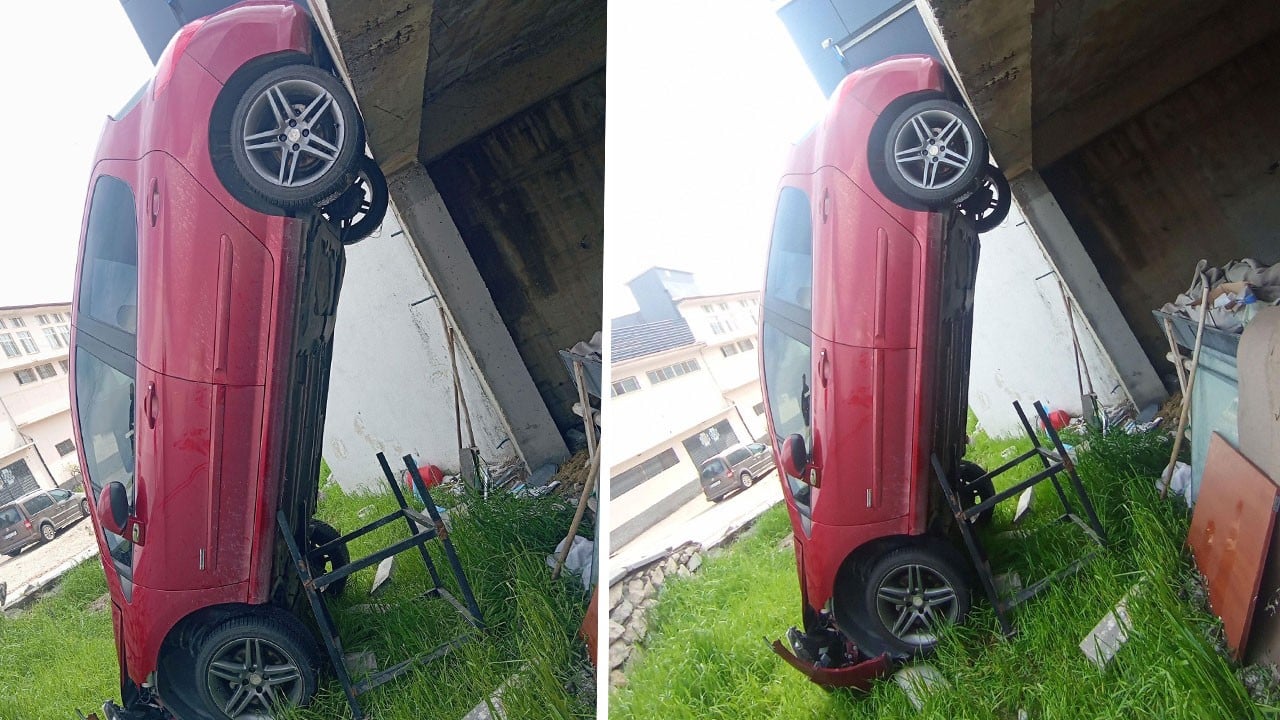 Şarampole uçan otomobil dik kaldı: 1 yaralı