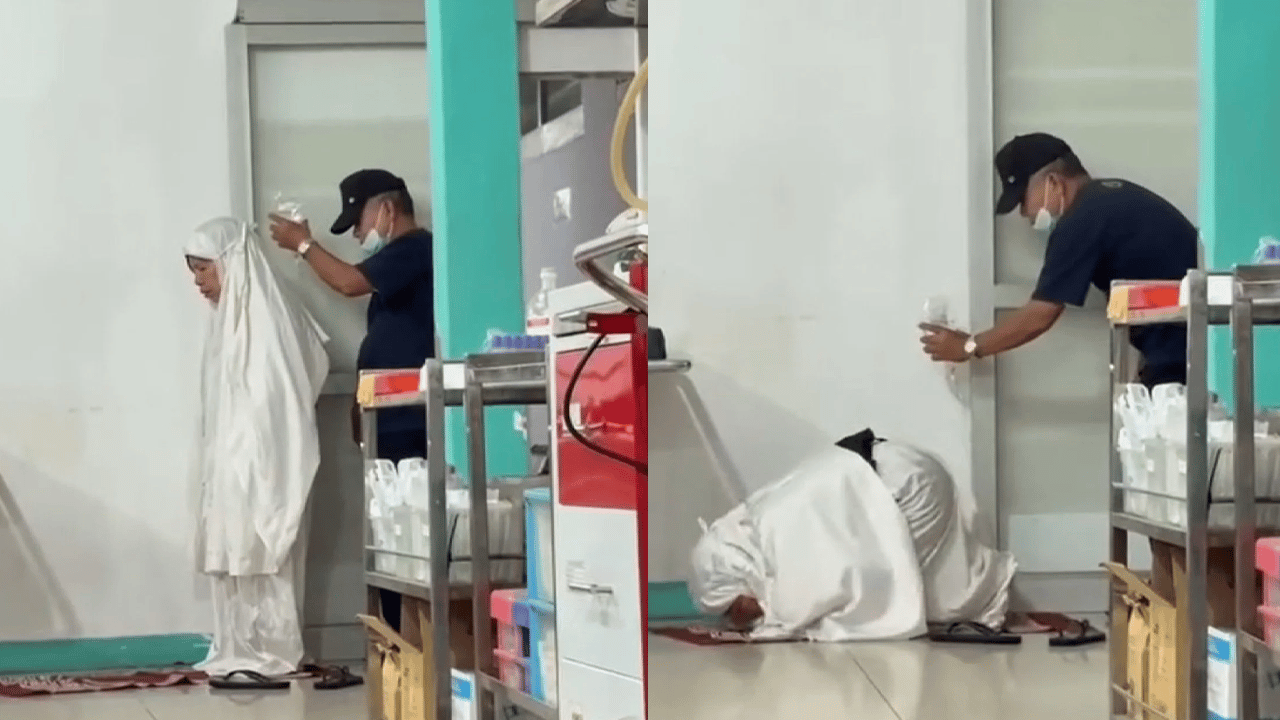 Sevgi emekti: Namaz kılan eşinin serumunu tuttu