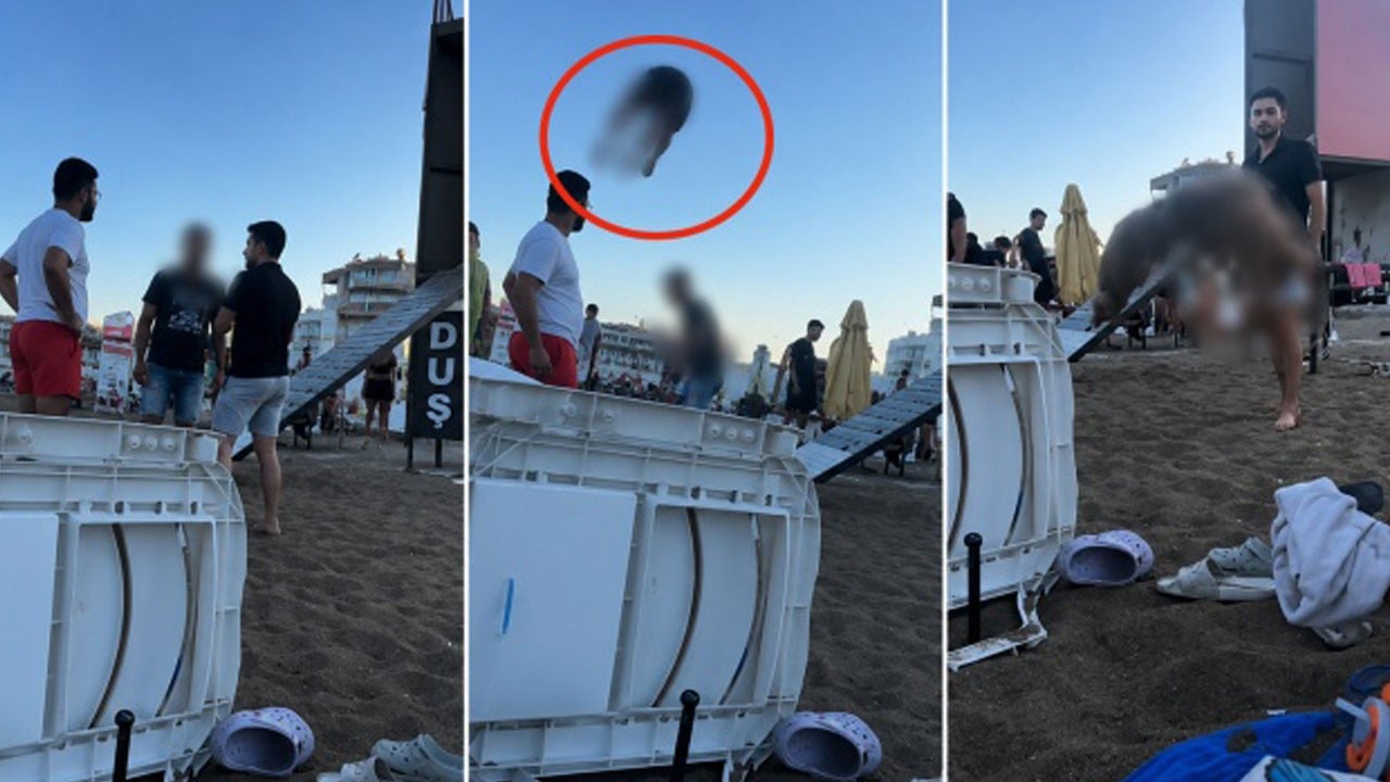Şezlong kiralamayanları kürekle kum atarak sahilden kovan zorba işletmeciye gözaltı