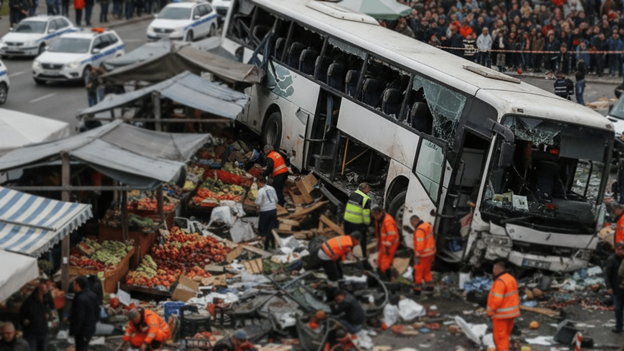Şoför Uyudu, Otobüs Pazara Daldı!