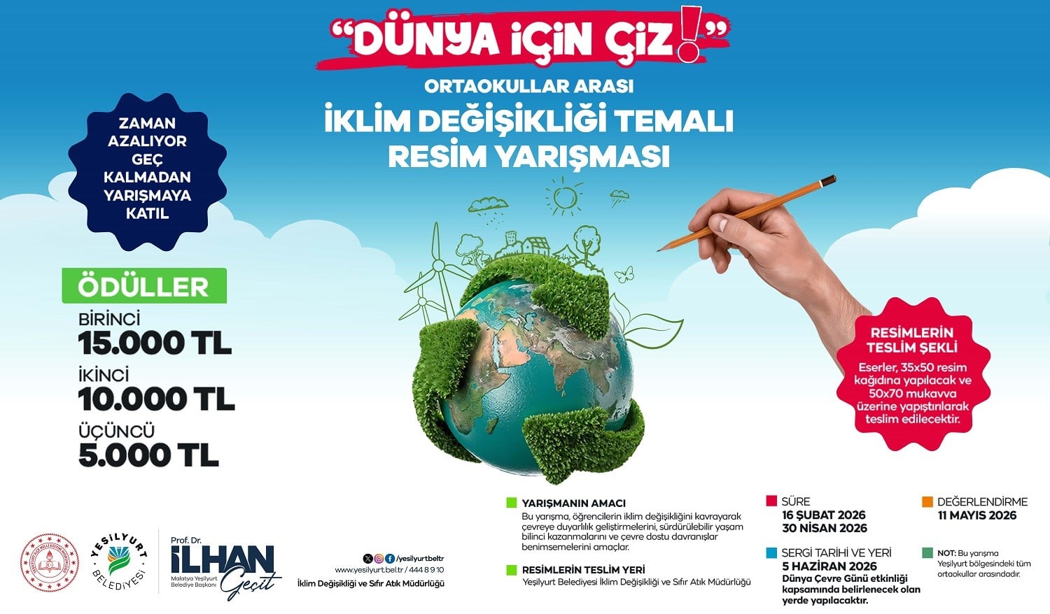 Yeşilyurt Belediyesi iklim değişikliği temalı okullar arası resim yarışması düzenliyor