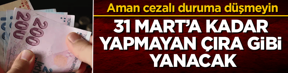 Aman cezalı duruma düşmeyin! 31 Mart’a kadar yapmayan çıra gibi yanacak