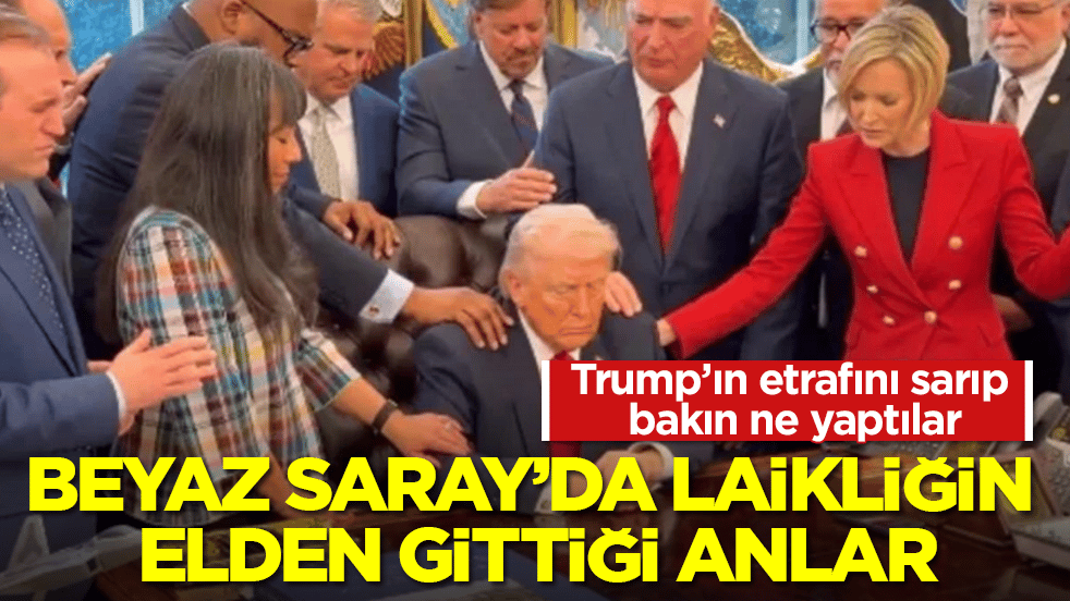 Beyaz Saray’da laikliğin elden gittiği anlar! Trump’ın etrafını sarıp bakın ne yaptılar