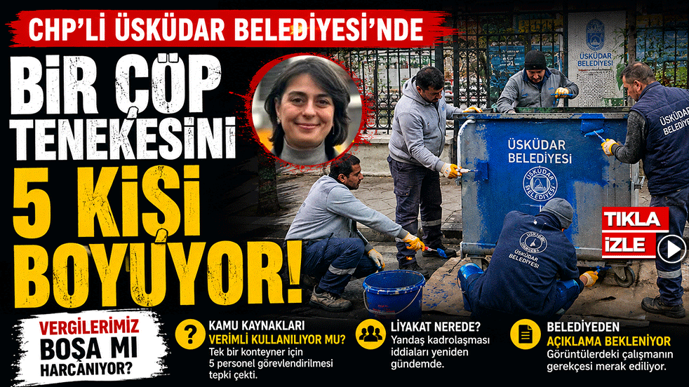 Bir çöp tenekesini 5 kişi boyuyor! CHP'li belediyede dikkat çeken görüntü