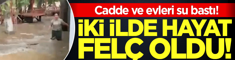 Cadde ve evleri su bastı! İki ilde hayat felç oldu!
