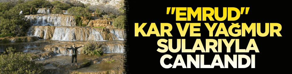 ‘Emrud travertenleri’ kar ve yağmur sularıyla canlandı