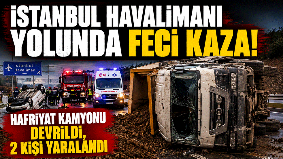 İstanbul Havalimanı yolunda feci kaza! Hafriyat kamyonu devrildi, 2 kişi yaralandı