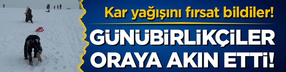 Kar yağışını fırsat bildiler! Koşa koşa oraya gittiler!