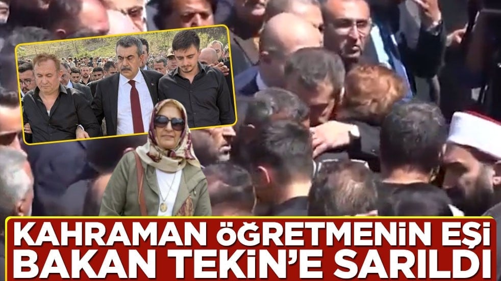 Kendisini öğrencilere siper etmişti... Kahraman Ayla öğretmenin eşi, cenazede Bakan Yusuf Tekin'e sarıldı