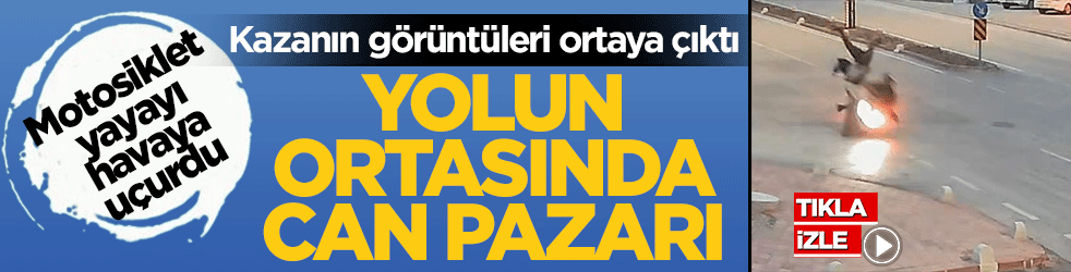 Korkunç kazanın görüntüleri ortaya çıktı: Motosiklet çarptı, metrelerce havaya uçurdu