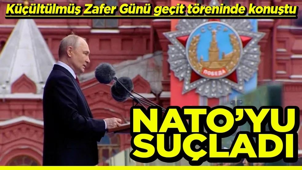Küçültülmüş Zafer Günü geçit töreninde konuştu NATO’yu suçladı