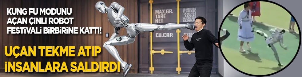 Kung fu modunu açan Çinli robot festivali birbirine kattı! Uçan tekme atıp insanlara saldırdı!