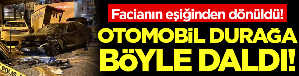 Tekirdağ'da facianın eşiğinden dönüldü: Kontrolden çıkan otomobil durağa daldı!
