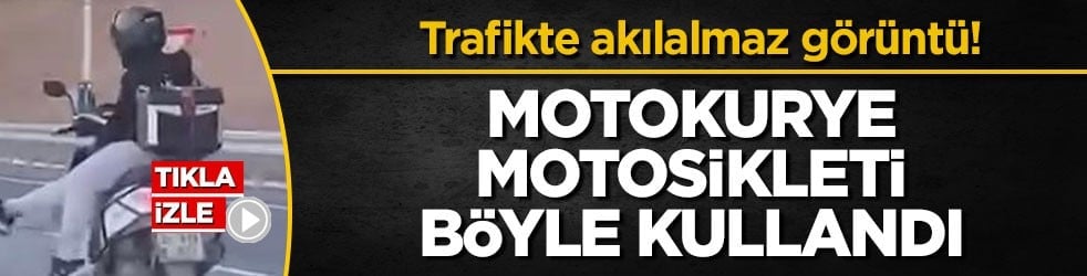 Trafikte akılalmaz görüntü! Motokurye motosikleti böyle kullandı