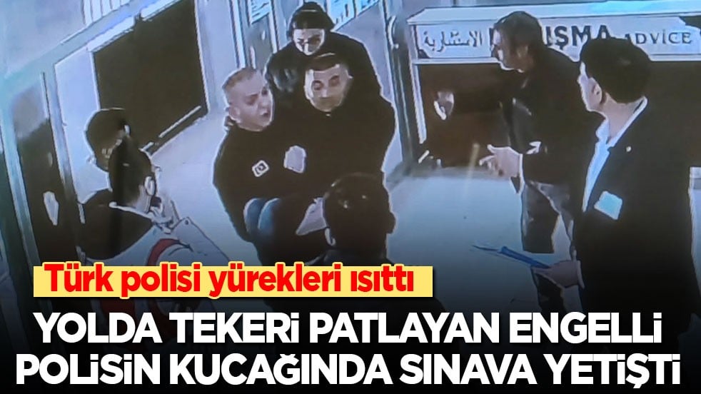Türk polisi yürekleri ısıttı: Yolda tekeri patlayan engelli polisin kucağında sınava yetişti 