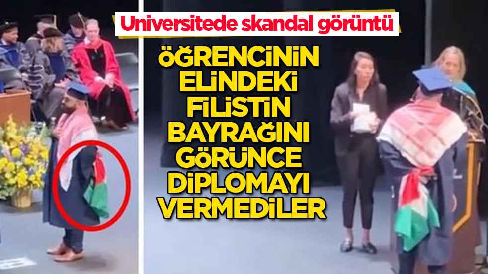 Üniversitede skandal görüntü! Öğrencinin elindeki Filistin bayrağını görünce diplomayı vermediler