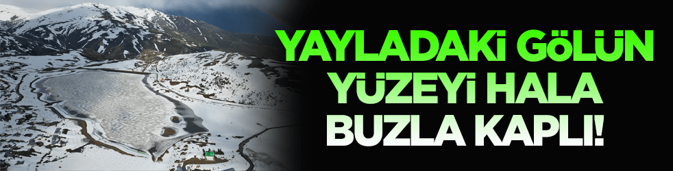 Yayladaki göletin yüzeyi hala buzla kaplı!