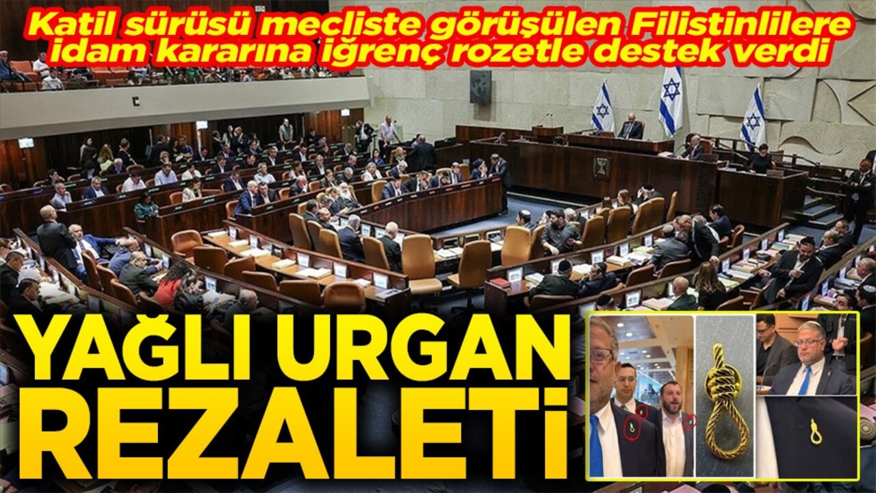 Katil sürüsü mecliste görüşülen Filistinlilere idam kararına iğrenç rozetle destek verdi Yağlı urgan rezaleti