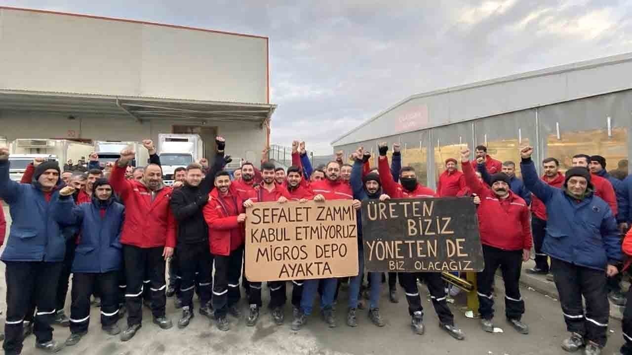Migros depolarında iş bırakma: "Sefalet zammına hayır"