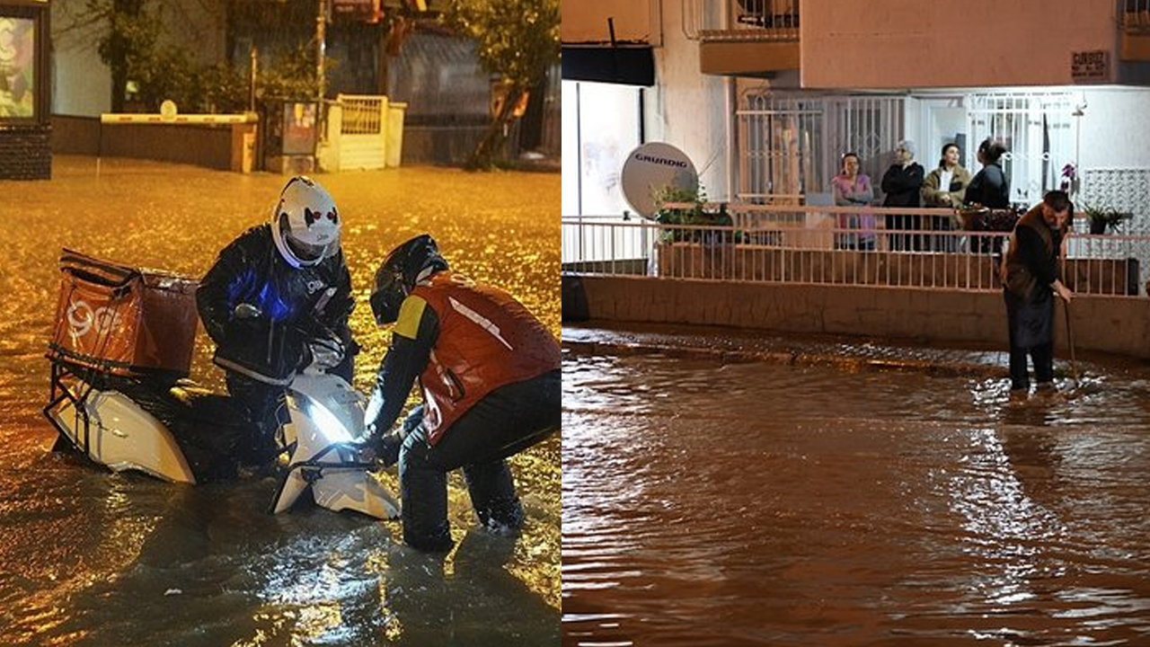 İzmir'de kuvvetli sağanak: Yollar göle döndü!