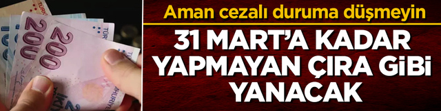 Aman cezalı duruma d&uuml;şmeyin! 31 Mart&rsquo;a kadar yapmayan &ccedil;ıra gibi yanacak