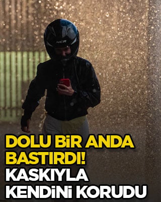 Dolu bir anda bastırdı! Kaskıyla kendini korudu
