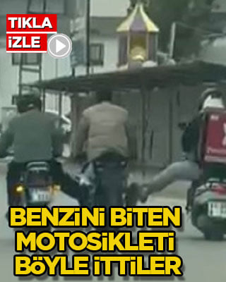 Benzini biten motosikleti böyle ittiler