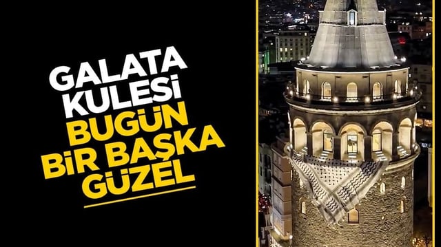 Galata Kulesi'nde Filistin kefiyesi
