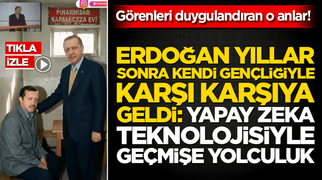G&ouml;renleri duygulandıran o anlar! Erdoğan yıllar sonra kendi gen&ccedil;liğiyle karşı karşıya geldi: Yapay zeka teknolojisiyle ge&ccedil;mişe yolculuk