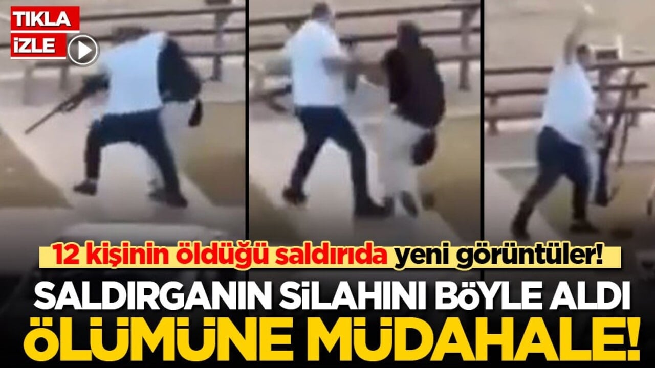12 kişinin öldüğü saldırıda yeni görüntüler! Ölümüne müdahale: Saldırganın silahını böyle aldı