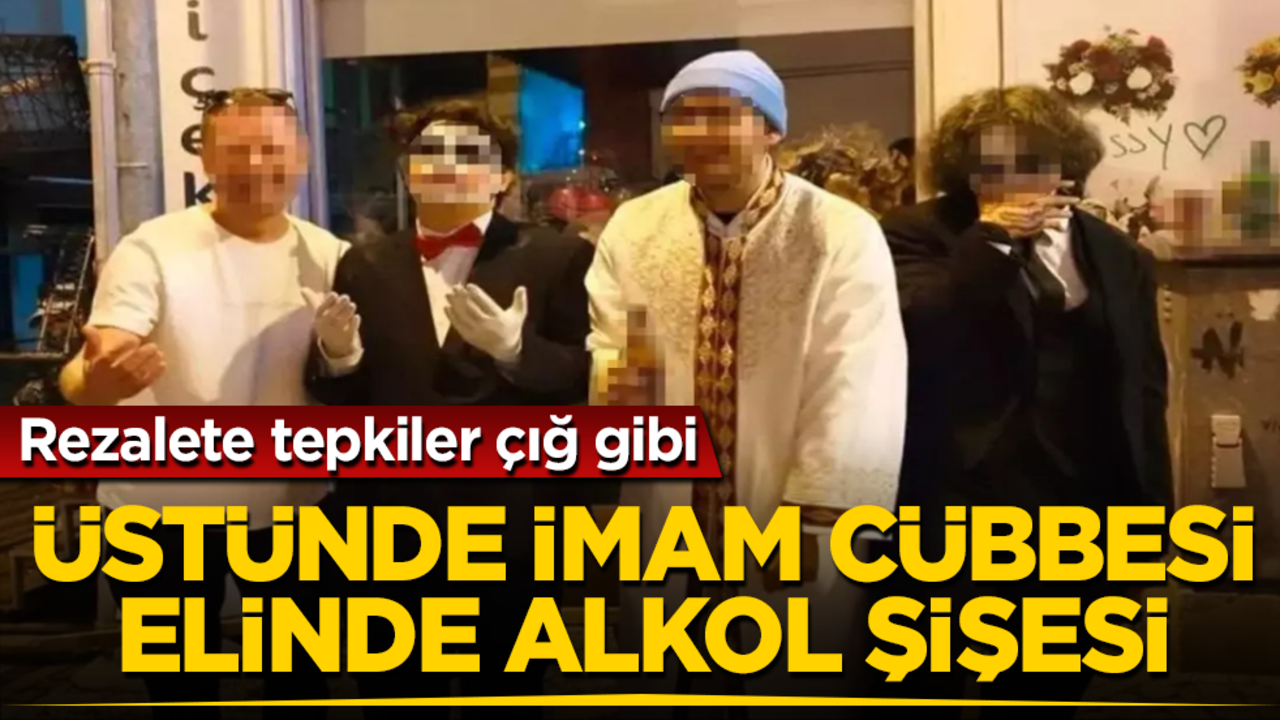 Üstünde imam cübbesi, elinde alkol şişesi! Rezalete tepkiler çığ gibi