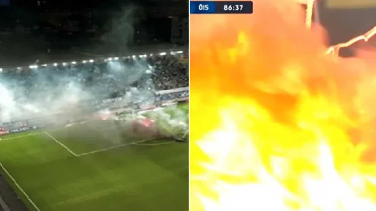 İsveç Ligi karıştı! Norrköping taraftarları sahayı yaktı