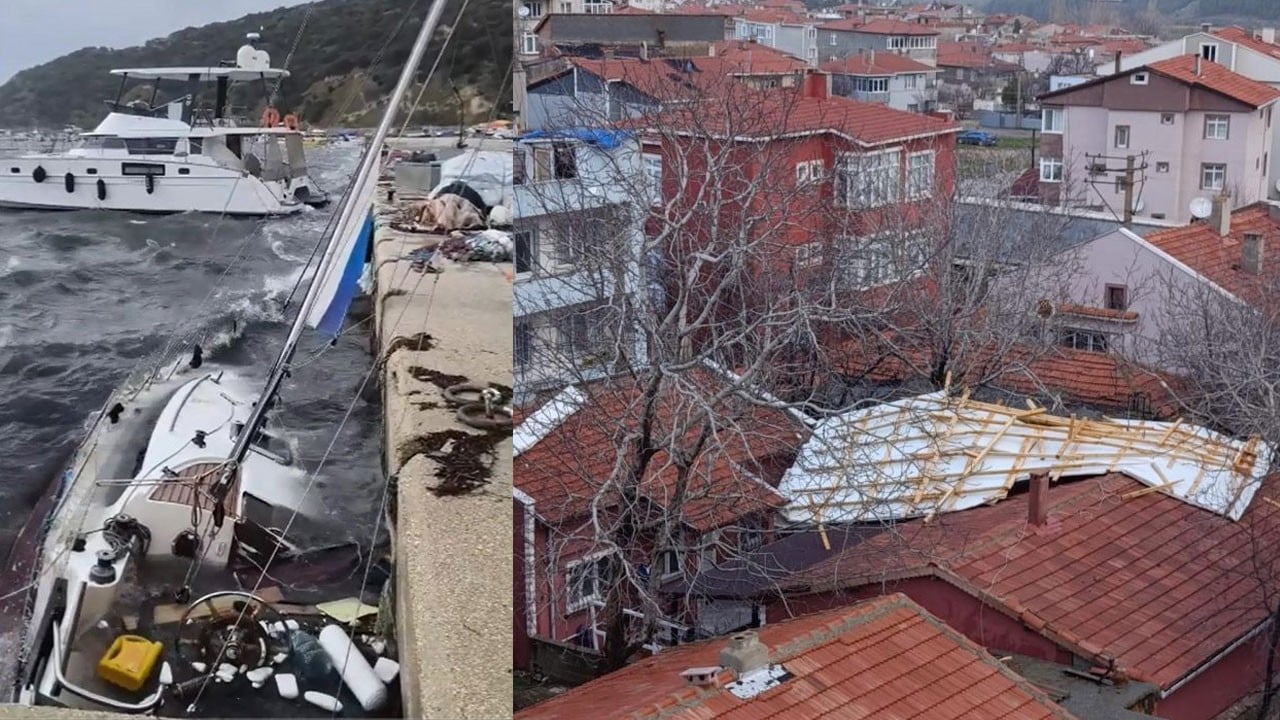 Keşan'da felaket: Çatılar uçtu, tekneler battı