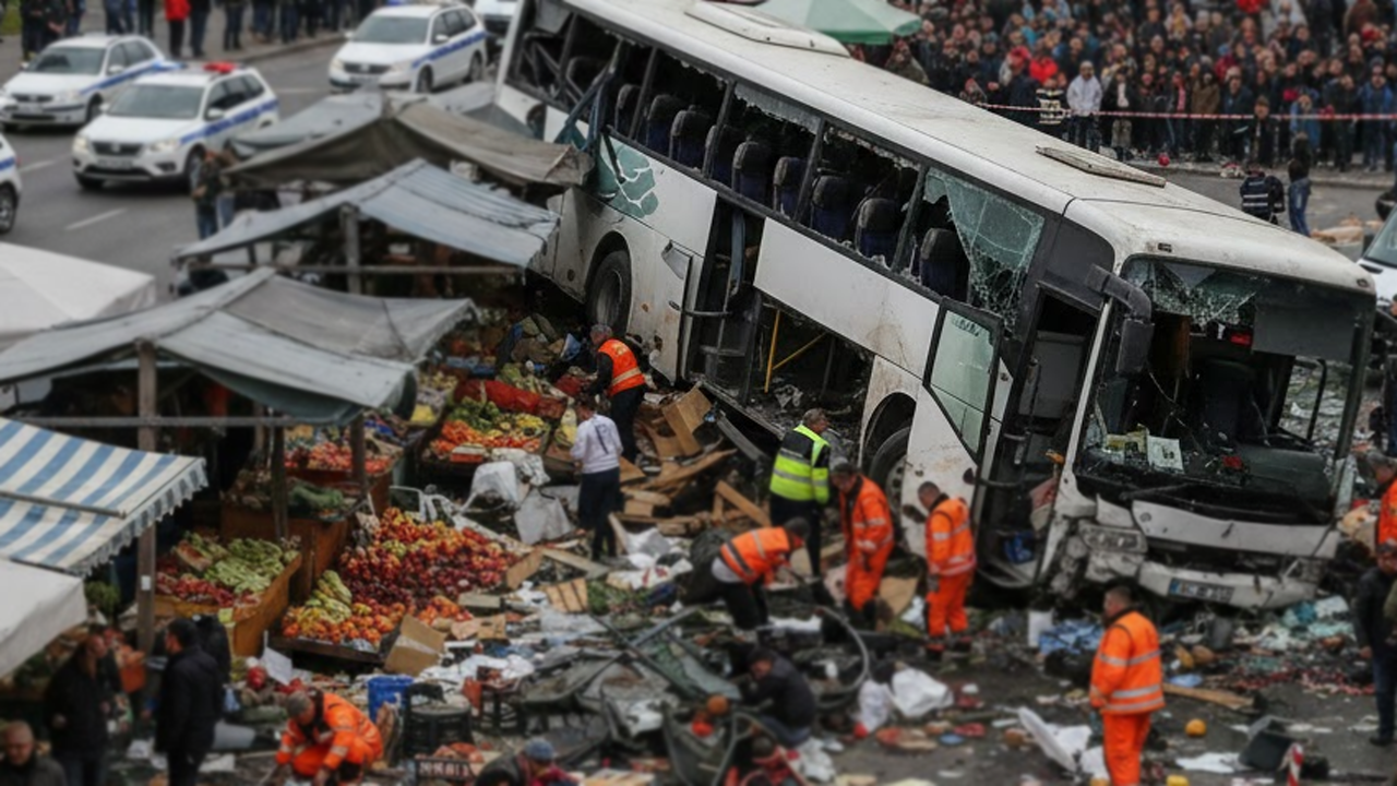 Şoför Uyudu, Otobüs Pazara Daldı!