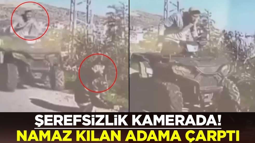 Şerefsizlik kamerada! Namaz kılan adama çarptı