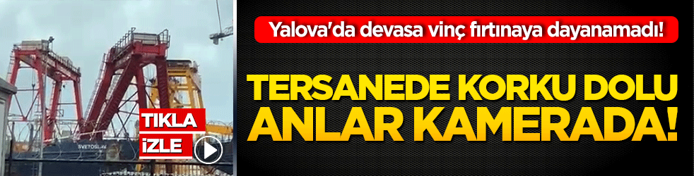 Yalova'da devasa vinç fırtınaya dayanamadı! Tersanede korku dolu anlar kamerada!
