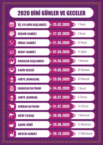 Foto - 2020 yılı Din Gün ve Geceler Takvimi
