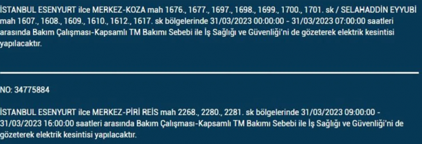 Foto - 31 Mart'a dikkat! Çok büyük elektrik kesintisi yaşanacak