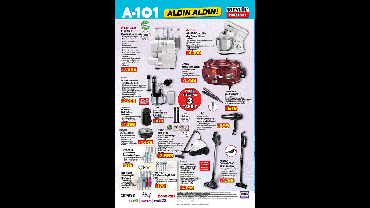 Foto - A101 18 Eylül indirim kataloğu yayımlandı! Beyaz eşyadan TV’ye, motosikletten peynire…