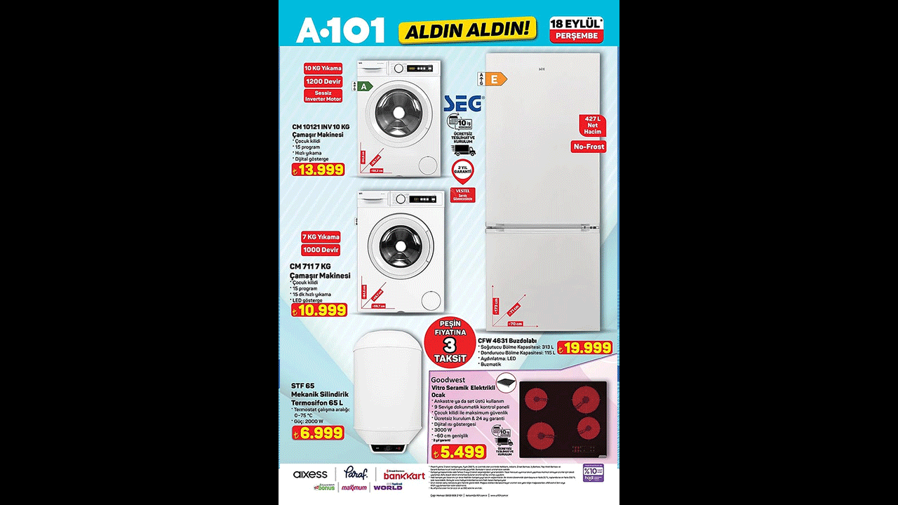 Foto - A101 18 Eylül indirim kataloğu yayımlandı! Beyaz eşyadan TV’ye, motosikletten peynire…