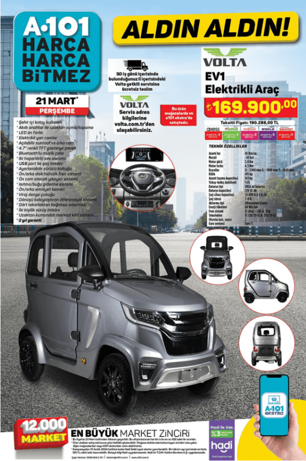 Foto - A101 yine yaptı yapacağını! Uygun fiyatlı Volta EV1 elektrikli araç satıyor
