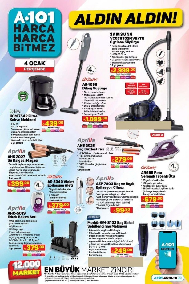 A101’den beyaz eşya ve Smart TV’lerde yeni yılın ilk indirimi! A101 4 Ocak aktüel ürünler fırsatları