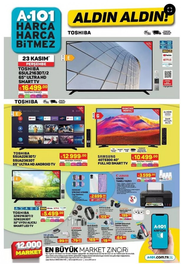 Foto - A101'e televizyon, buzdolabı, çamaşır makinesi, piyano ve koltuk takımları geliyor! 23 Kasım 2023 A101 güncel aktüel kataloğu