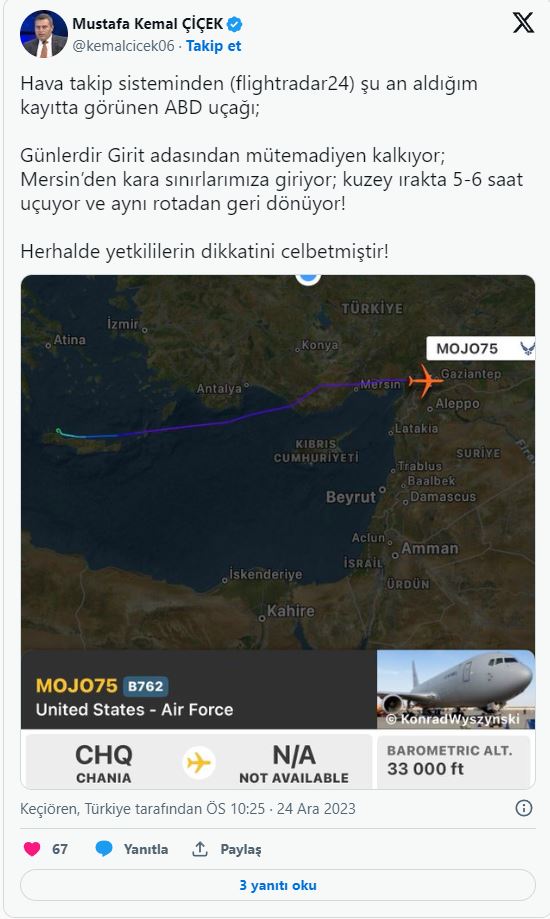 Foto - ABD uçağından esrarengiz rota