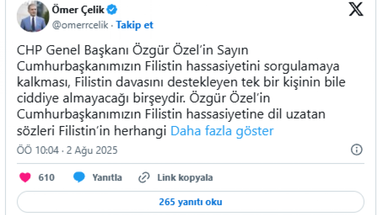 Foto - AK Parti Sözcüsü Çelik'ten Özgür Özel'e sert tepki! "Cumhurbaşkanımıza her saldırısı, CHP’nin skandalları örtme gayretidir"